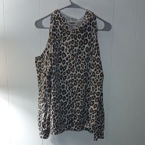 Holly Harper Cold Shoulder Buttery Soft Leopard Pullover Top With Hood Small